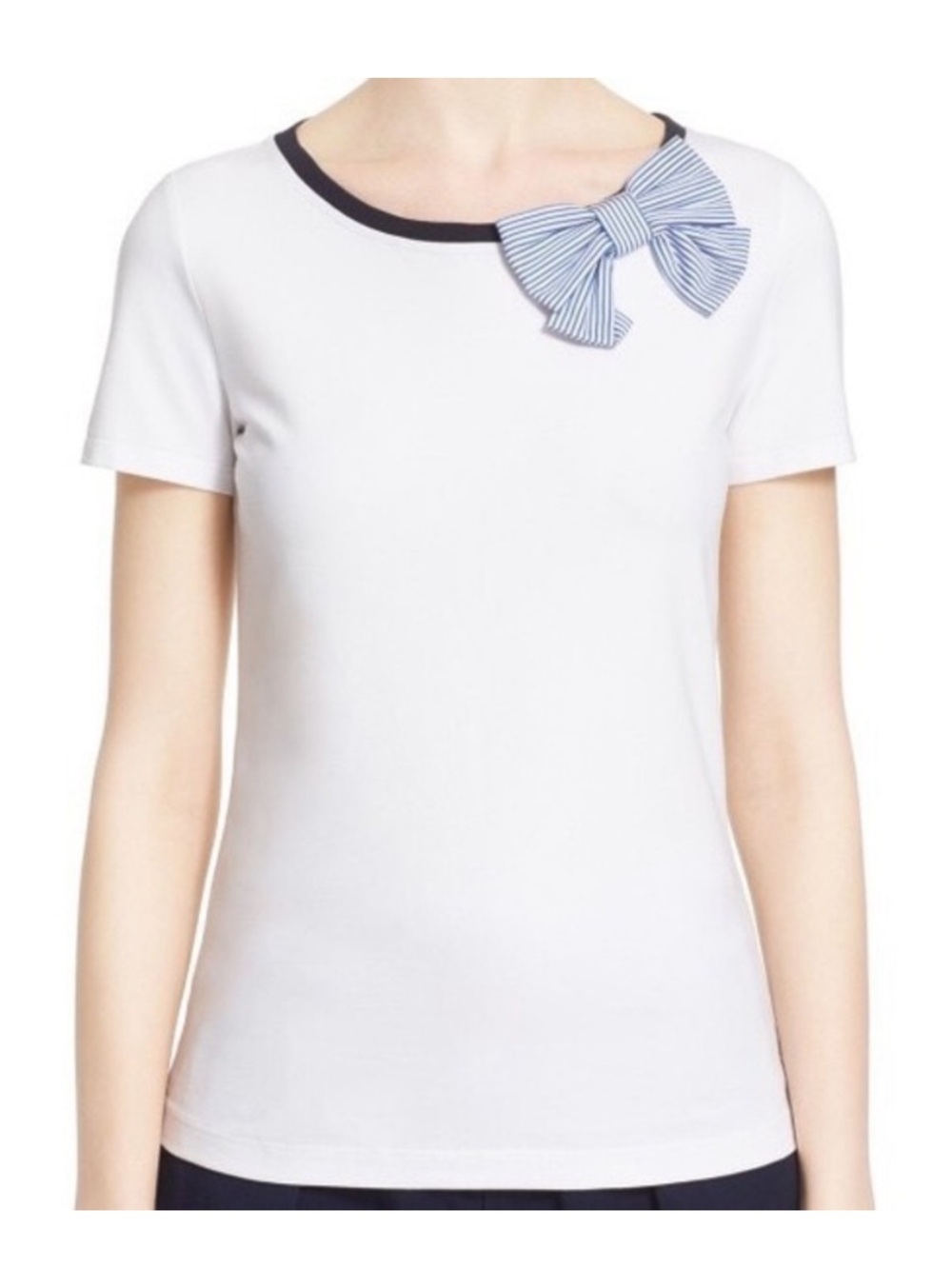 kate spade White Tee with Navy Trim and Bow Ribbon Detail